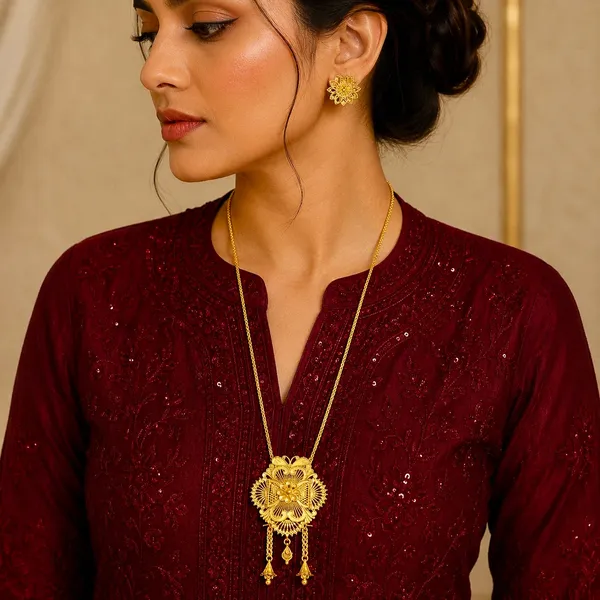 Gold_Micro_Plated_Floral_Medallion_Temple_Tie_Chain_Necklace_Set