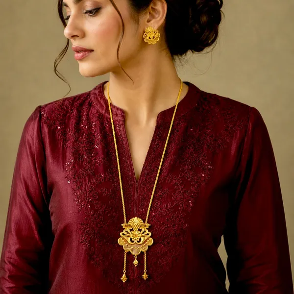 Gold_Micro_Plated_Copper_Temple_Floral_Fan_Tie_Chain_Necklace_Set