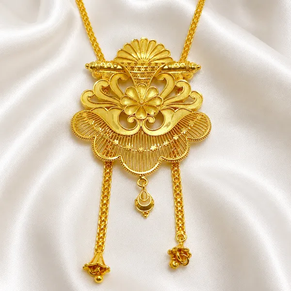 Gold_Micro_Plated_Copper_Temple_Floral_Fan_Tie_Chain_Necklace_Set