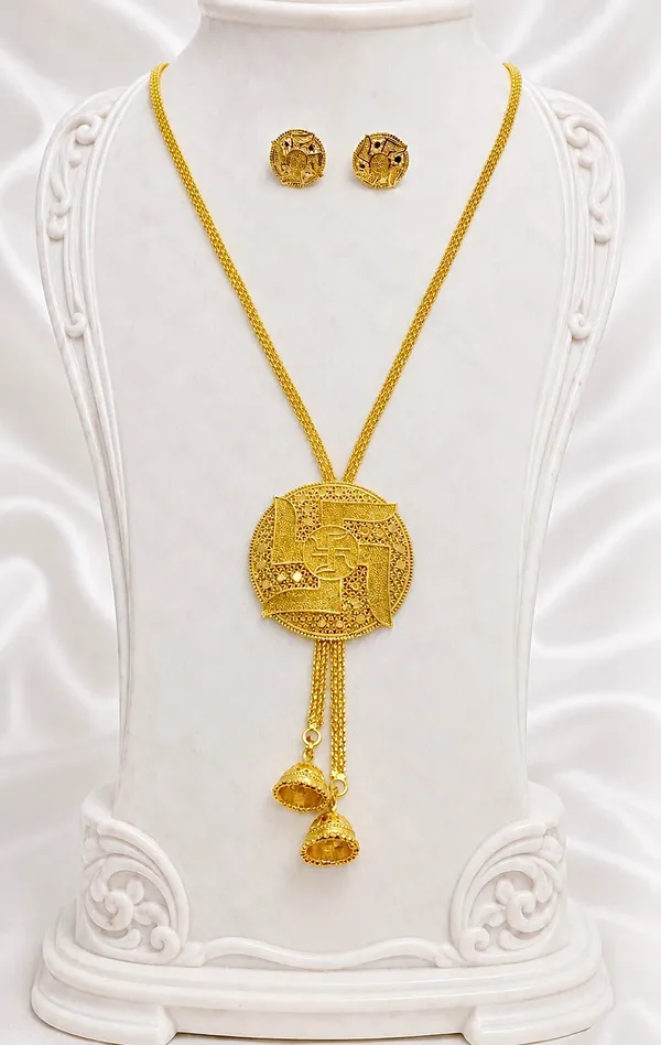 Gold_Micro_Plated_Swastik_Temple_Tie_Chain_Necklace_Set_For_Women