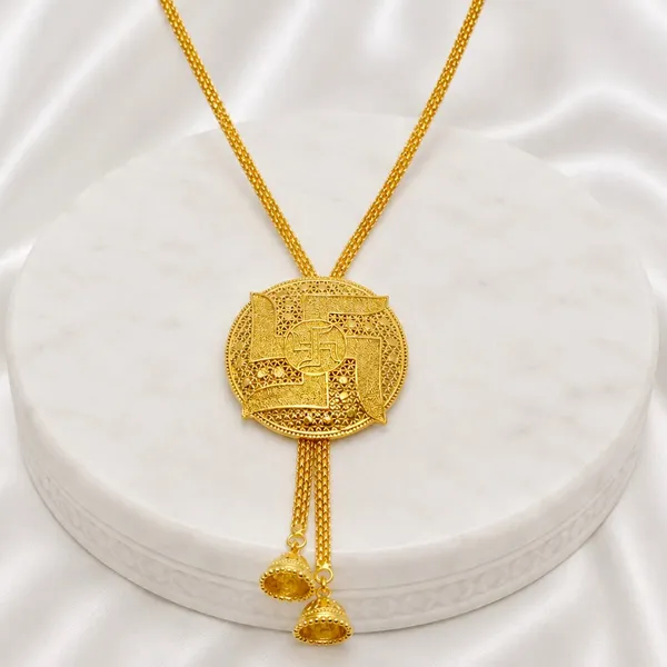 Gold_Micro_Plated_Swastik_Temple_Tie_Chain_Necklace_Set_For_Women