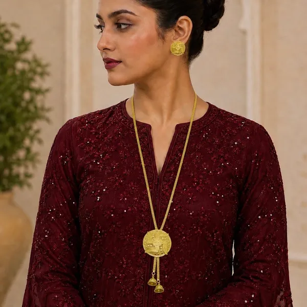 Gold_Micro_Plated_Swastik_Temple_Tie_Chain_Necklace_Set_For_Women