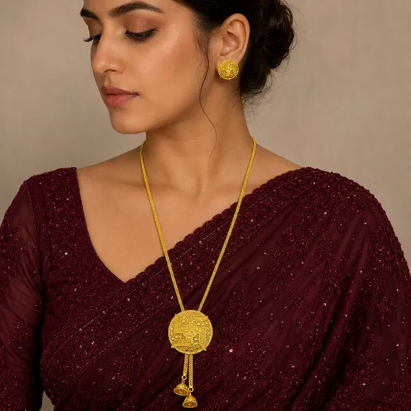 Gold_Micro_Plated_Swastik_Temple_Tie_Chain_Necklace_Set_For_Women