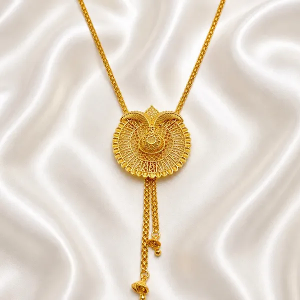 Gold_Micro_Plated_Kalash_Temple_Tie_Chain_Necklace_Set_For_Women