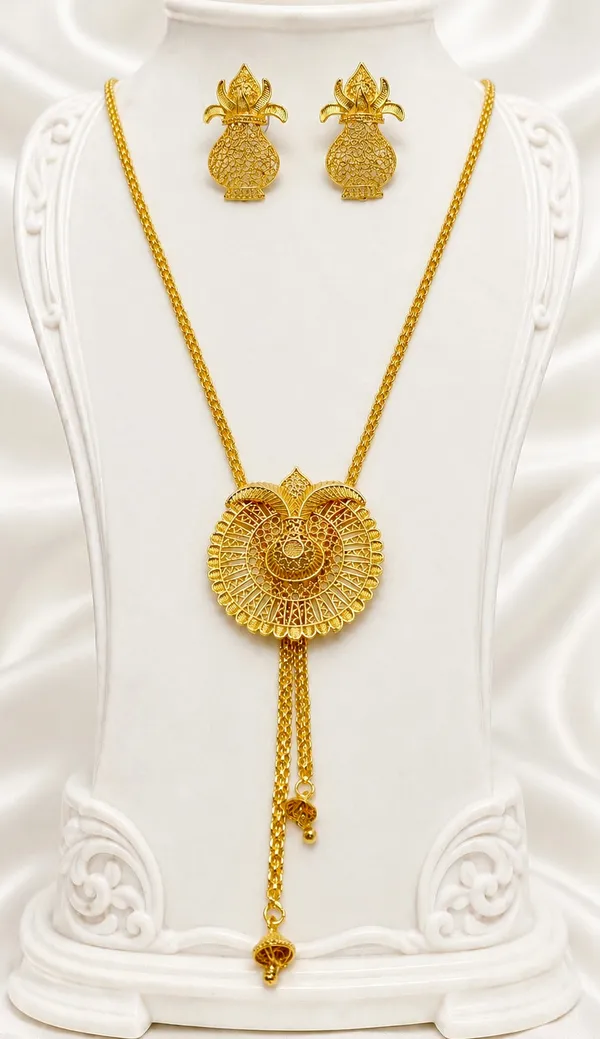 Gold_Micro_Plated_Kalash_Temple_Tie_Chain_Necklace_Set_For_Women