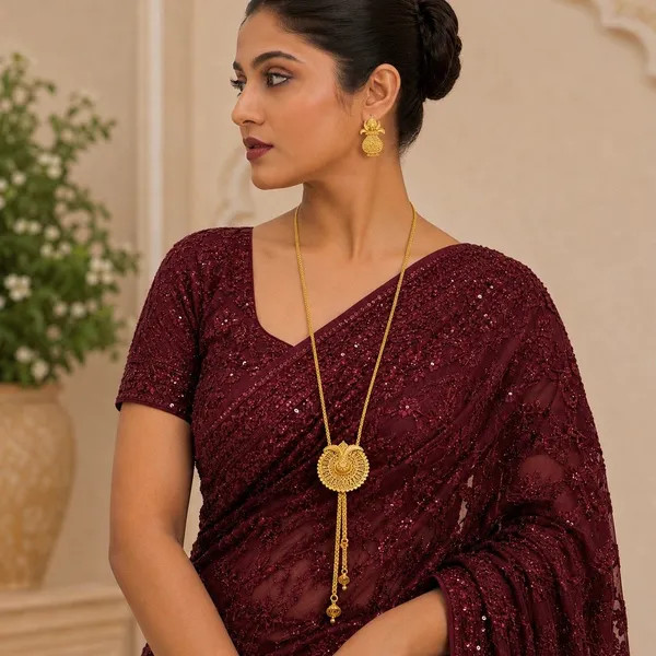 Gold_Micro_Plated_Kalash_Temple_Tie_Chain_Necklace_Set_For_Women