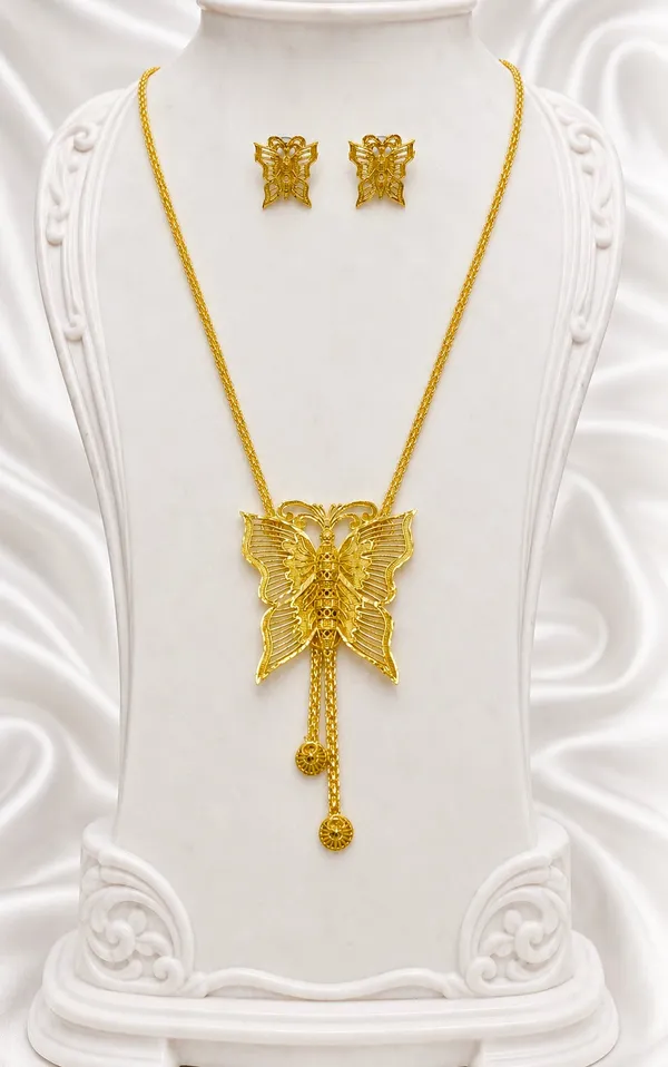 Gold_Micro_Plated_Butterfly_Temple_Tie_Chain_Necklace_Set
