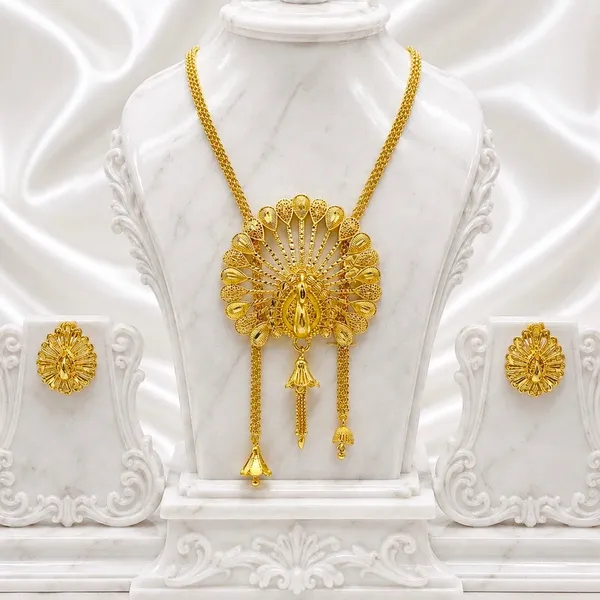 Gold_Micro_Plated_Temple_Peacock_Fan_Tie_Chain_Necklace_Set