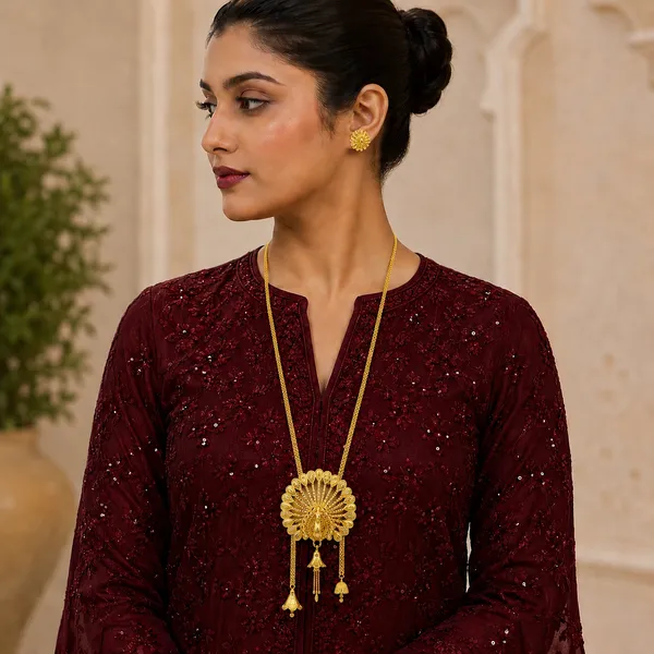 Gold_Micro_Plated_Temple_Peacock_Fan_Tie_Chain_Necklace_Set