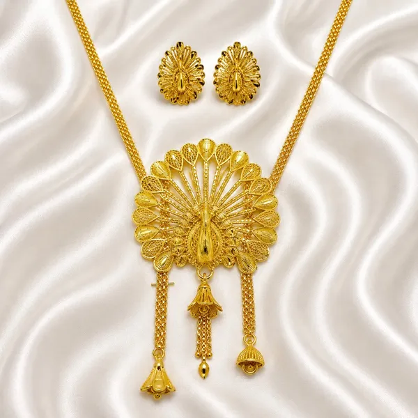 Gold_Micro_Plated_Temple_Peacock_Fan_Tie_Chain_Necklace_Set