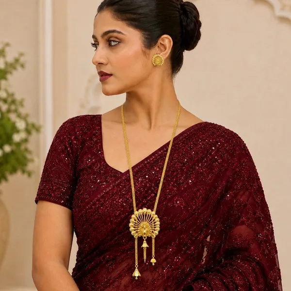 Gold_Micro_Plated_Temple_Peacock_Fan_Tie_Chain_Necklace_Set