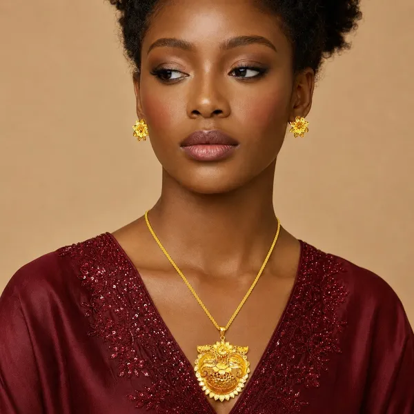 Gold_Micro_Plated_Copper_Floral_Sunburst_Temple_Pendant_Necklace_Set