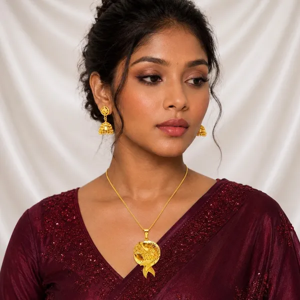Gold_Micro_Plated_Copper_Twin_Fish_Pendant_Necklace_Jhumka_Set_For_Women