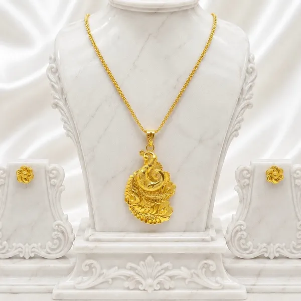 Gold_Micro_Plated_Peacock_Pendant_Necklace_Set_For_Women