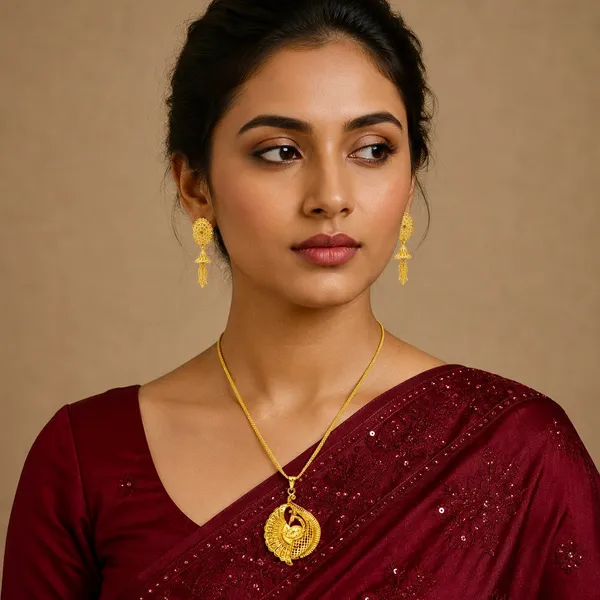 Gold_Micro_Plated_Peacock_Spiral_Pendant_Necklace_Set_For_Women