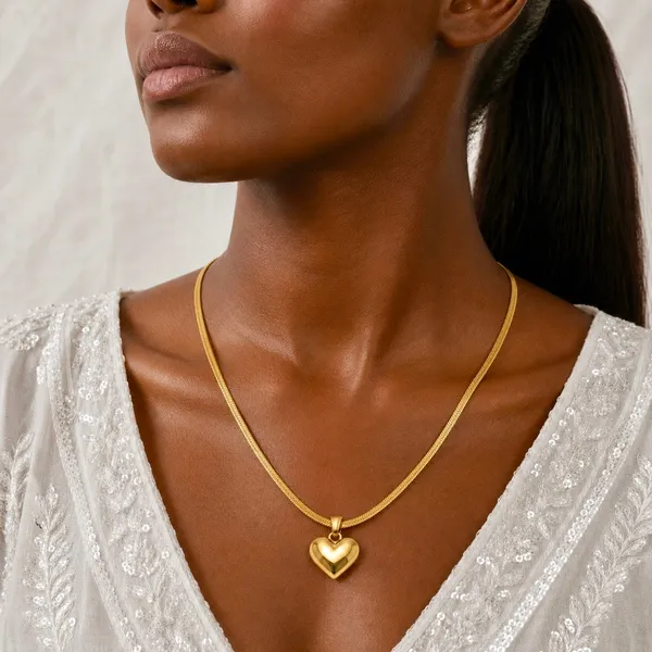Gold_18K_Plated_Snake_Chain_Solid_Heart_Pendant_Necklace_For_Women