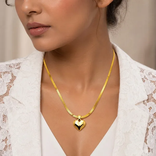 Gold_18K_Plated_Snake_Chain_Solid_Heart_Pendant_Necklace_For_Women