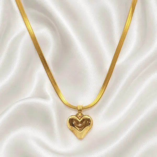 Gold_18K_Plated_Snake_Chain_Solid_Heart_Pendant_Necklace_For_Women