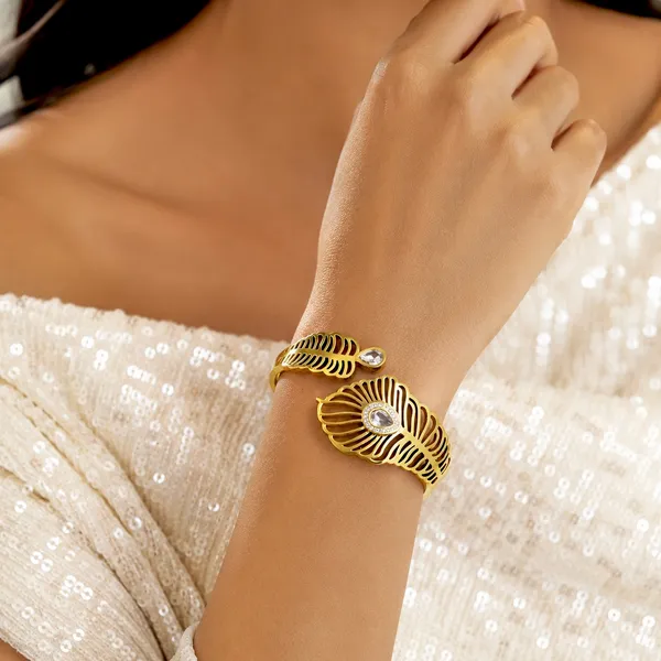 Gold_18K_Plated_Leaf_Cuff_Crystal_Stone_Bracelet_For_Women