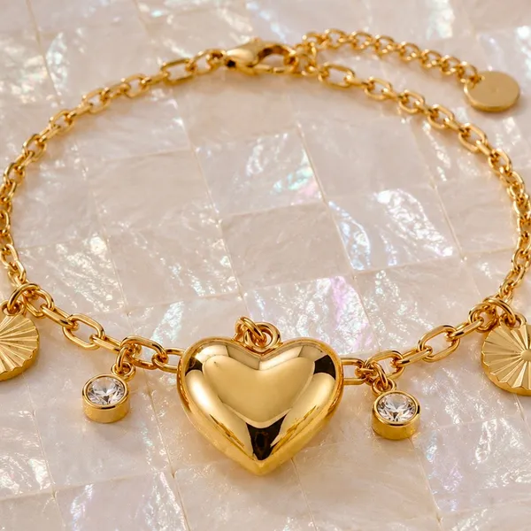 Gold_18K_Plated_Heart_Charm_Cubic_Zirconia_Chain_Bracelet_For_Women