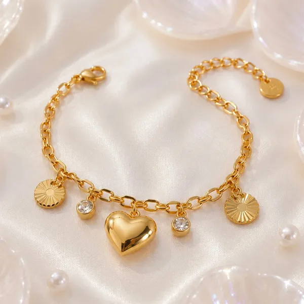 Gold_18K_Plated_Heart_Charm_Cubic_Zirconia_Chain_Bracelet_For_Women