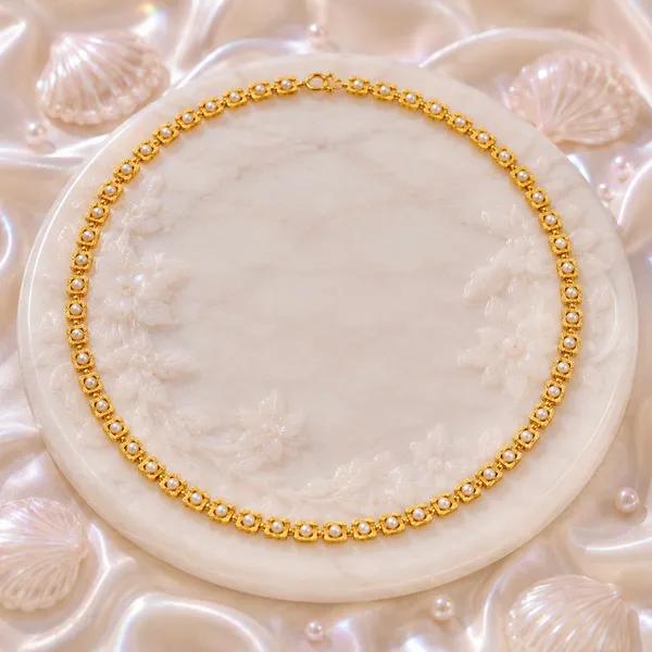 Gold_Micro_Plated_Square_Pearl_Link_Necklace_For_Women