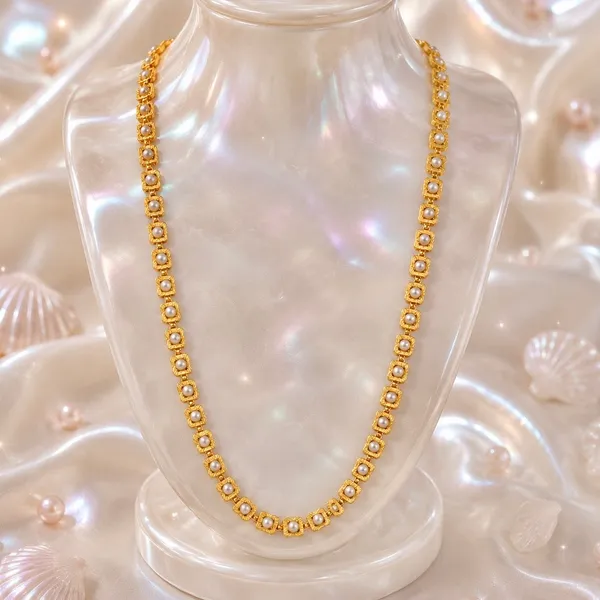 Gold_Micro_Plated_Square_Pearl_Link_Necklace_For_Women