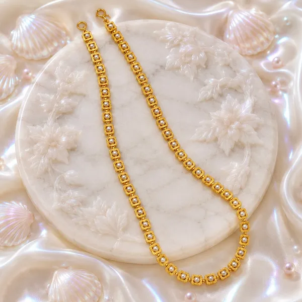Gold_Micro_Plated_Square_Pearl_Link_Necklace_For_Women