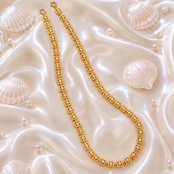 Gold_Micro_Plated_Square_Pearl_Link_Necklace_For_Women