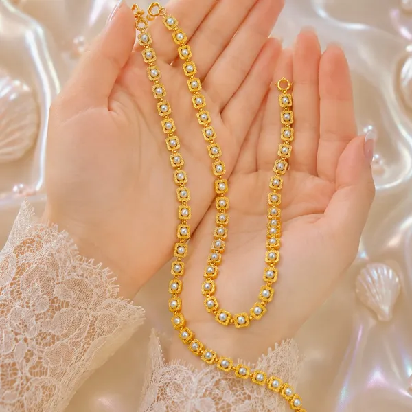 Gold_Micro_Plated_Square_Pearl_Link_Necklace_For_Women