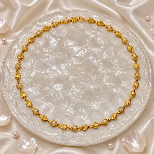 Gold_Micro_Plated_Copper_Leaf_Pearl_Link_Necklace_For_Women