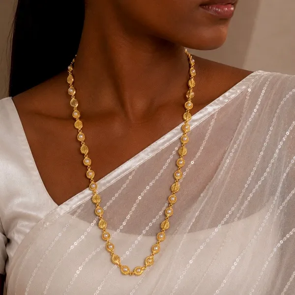 Gold_Micro_Plated_Copper_Leaf_Pearl_Link_Necklace_For_Women