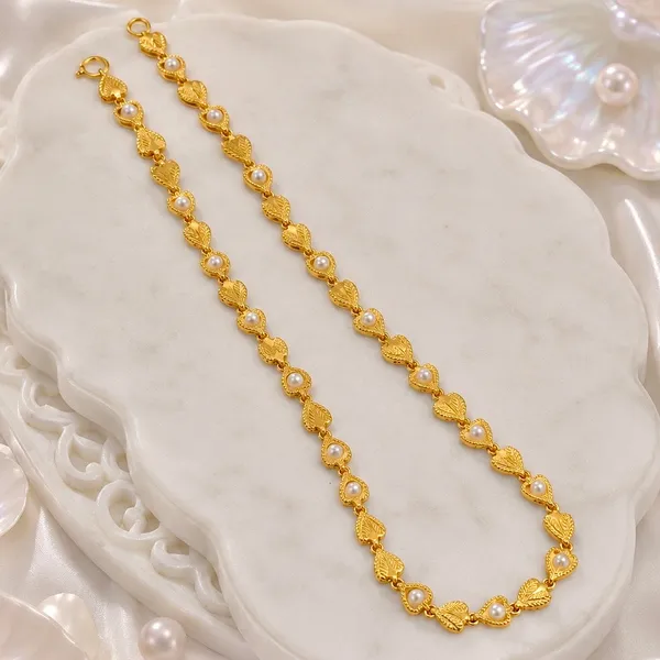 Gold_Micro_Plated_Copper_Leaf_Pearl_Link_Necklace_For_Women