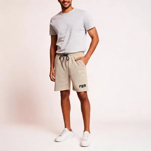 Beige_Terry_Regular_Fit_Shorts_For_Men