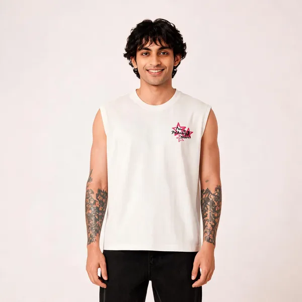 White_Cotton-Lycra_Sleeveless_Oversized_Graphic_Tee_For_Men
