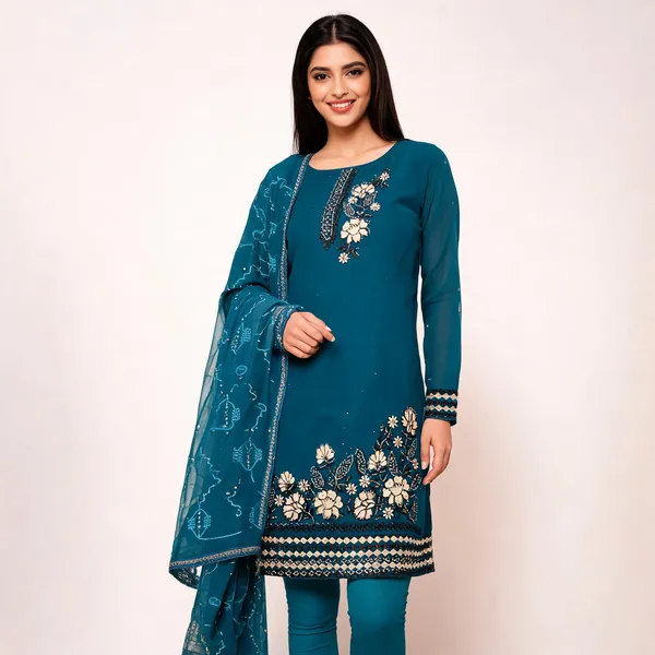 Teal_Georgette_Floral_Embroidered_Unstitched_Suit_For_Women