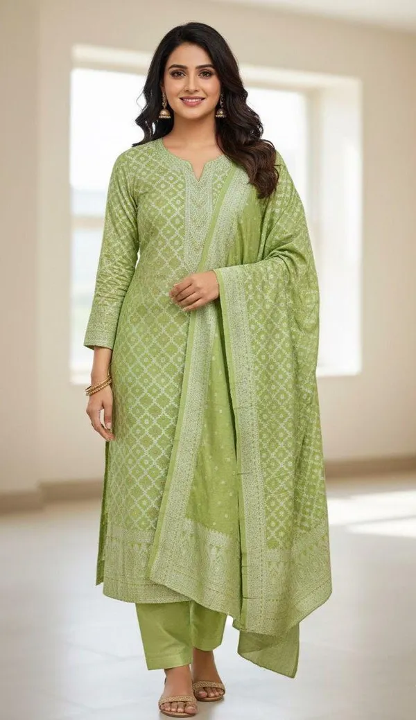 Green_Jacquard_Printed_Straight_Kurta_Palazzo_Set_For_Women