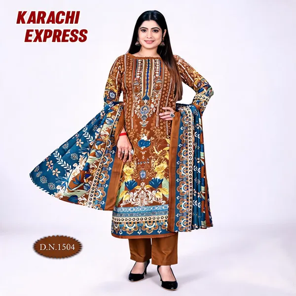 Brown_Cotton_Printed_Straight_Unstitched_Suit_With_Dupatta_For_Women
