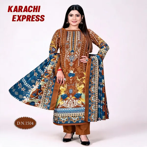 Brown_Cotton_Printed_Straight_Unstitched_Suit_With_Dupatta_For_Women