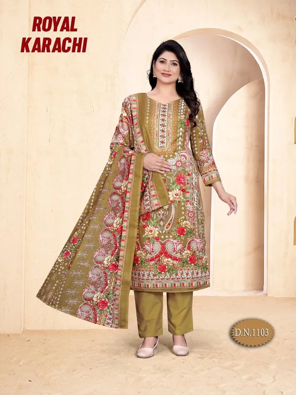Olive_Cotton_Floral_Print_Straight_Unstitched_Suit_Set_For_Women
