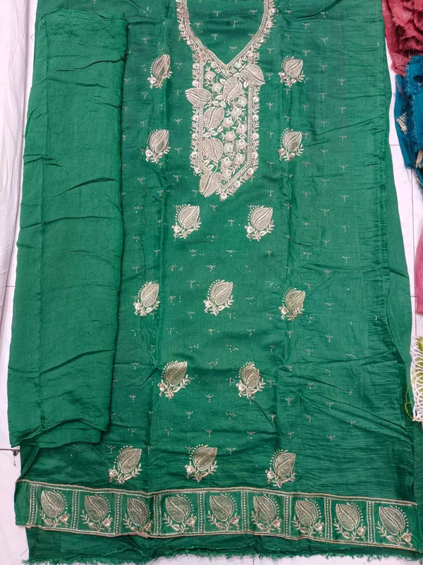 Green_Cotton_Zari_Thread_Embroidered_Unstitched_Suit_For_Women