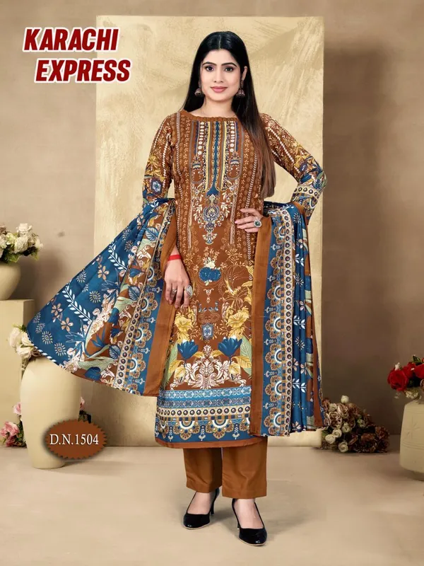 Brown_Cotton_Printed_Straight_Unstitched_Suit_With_Dupatta_For_Women