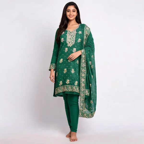 Green_Cotton_Zari_Thread_Embroidered_Unstitched_Suit_For_Women