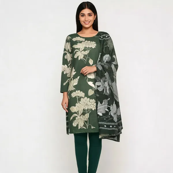 Green_Chiffon_Floral_Print_Unstitched_Suit_For_Women