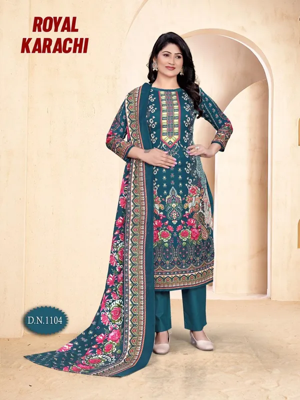Teal_Cotton_Printed_Straight_Unstitched_Suit_With_Dupatta_For_Women