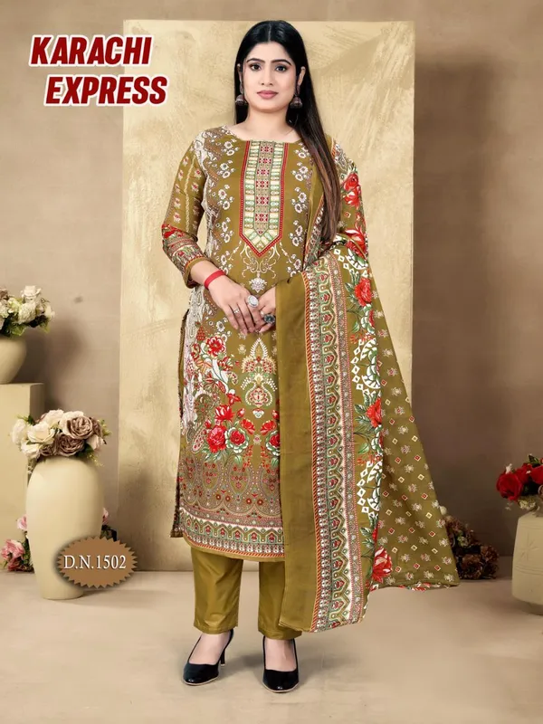Olive_Cotton_Floral_Print_Straight_Kurta_Palazzo_Set_For_Women
