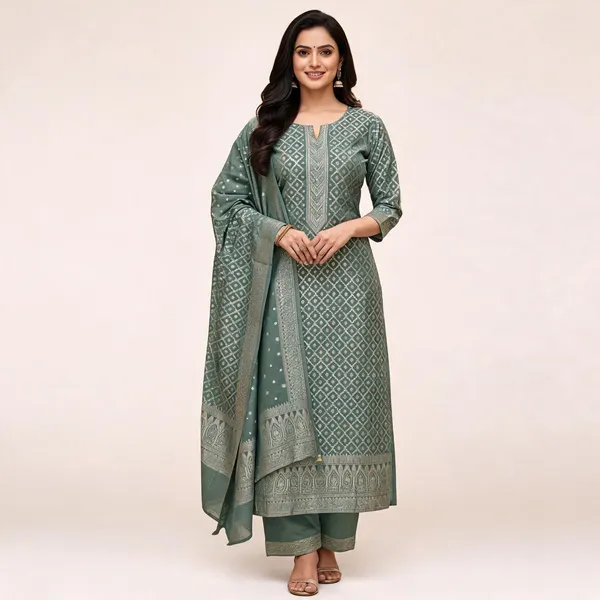 Sage_Green_Jacquard_Printed_Straight_Kurta_Palazzo_Set_For_Women