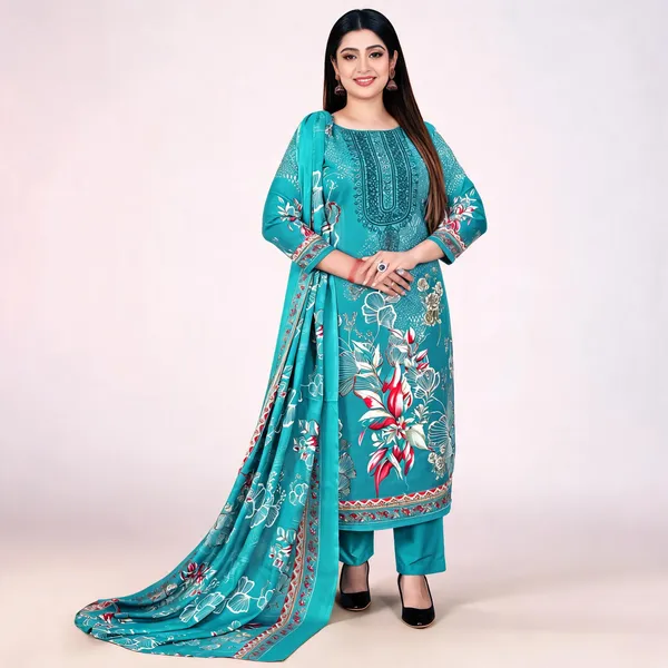 Turquoise_Cotton_Printed_Straight_Unstitched_Kurta_Palazzo_Set_For_Women