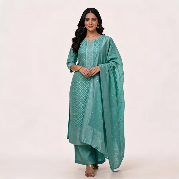 Sea_Green_Jacquard_Printed_Straight_Kurta_Palazzo_Set_For_Women