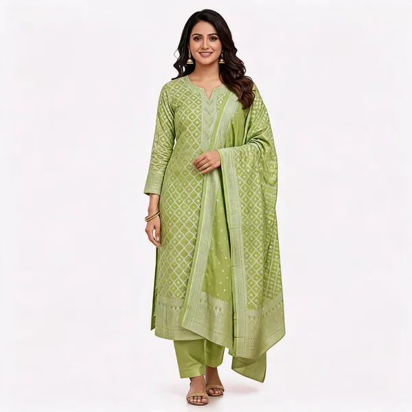 Green_Jacquard_Printed_Straight_Kurta_Palazzo_Set_For_Women